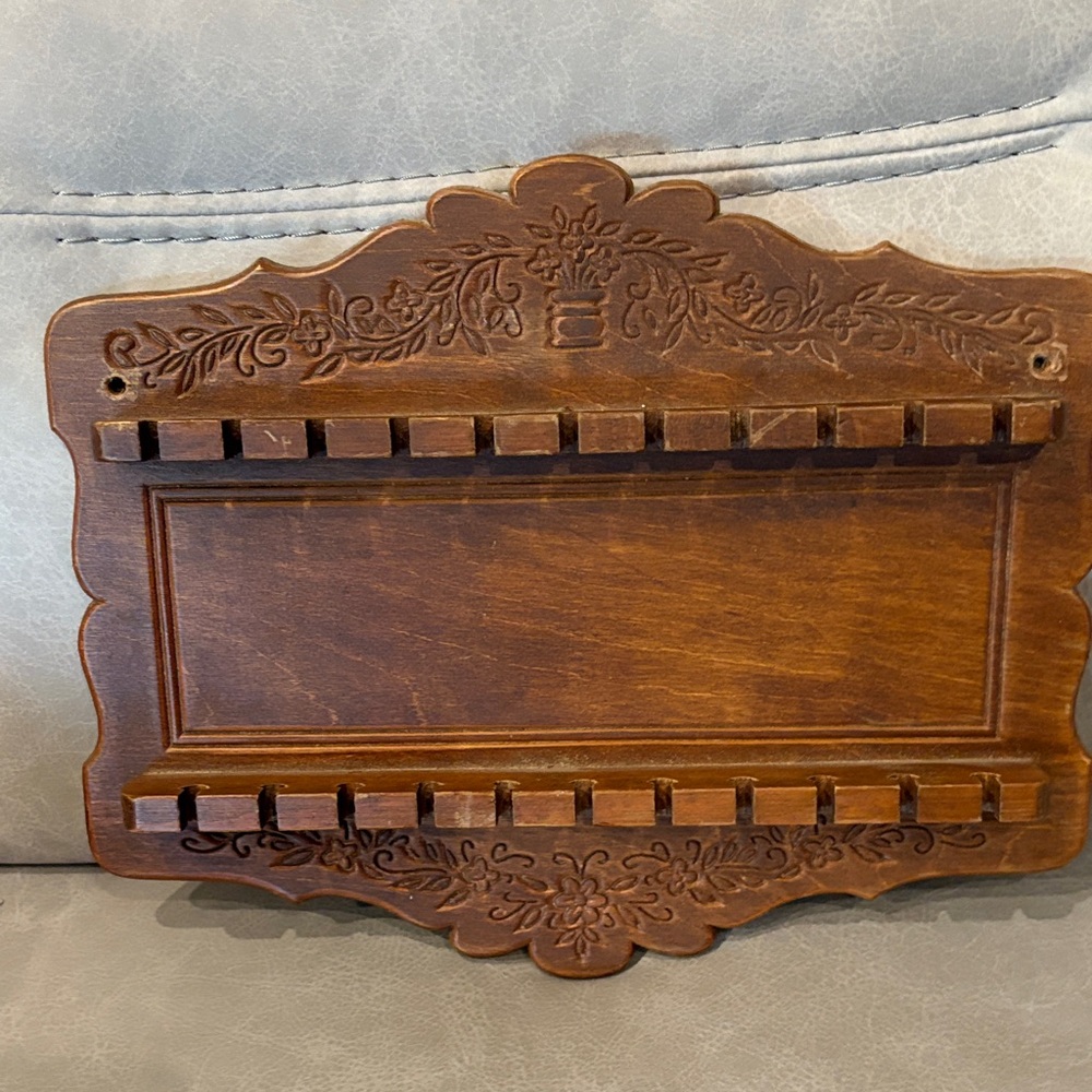Vintage Wooden Holder with Floral Carvings